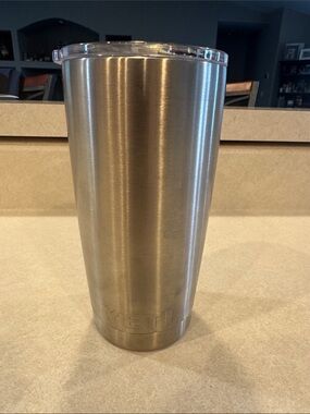 Yeti Brushed Stainless Steel Travel Tumbler with Clear Lid